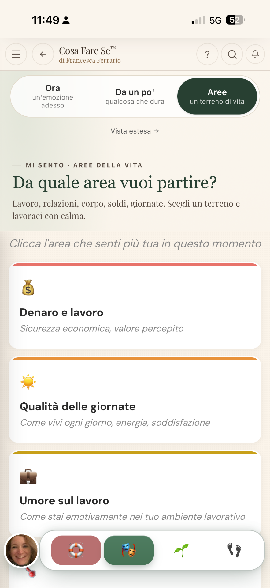 Anteprima Aree della vita dentro l'app