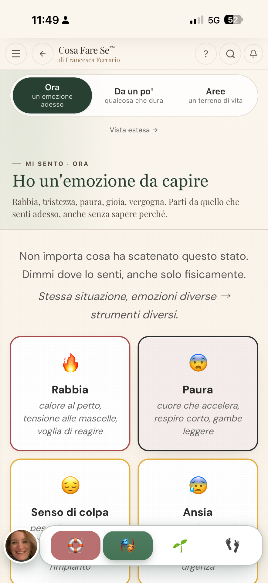 Anteprima Emozioni dentro l'app